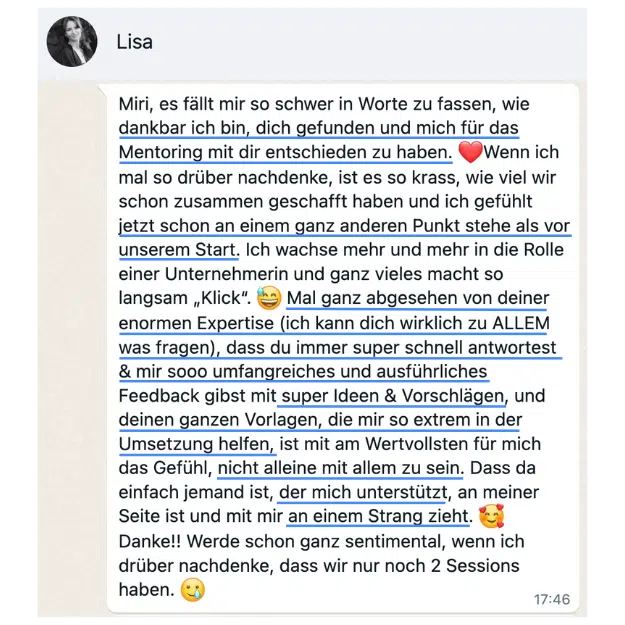 Feedback zum Instagram und Newsletter Mentoring & Coaching mit Mirjam Media.